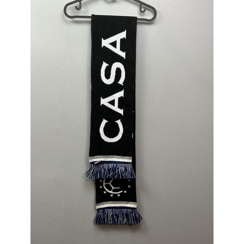 CASA Soccer Scarf Knit Acrylic Supporter Black White Fringe Adult Fan